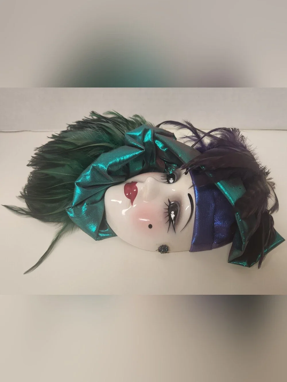 Signed & Numbered Lady Face Mask Wall Hanging Decor Feather 10